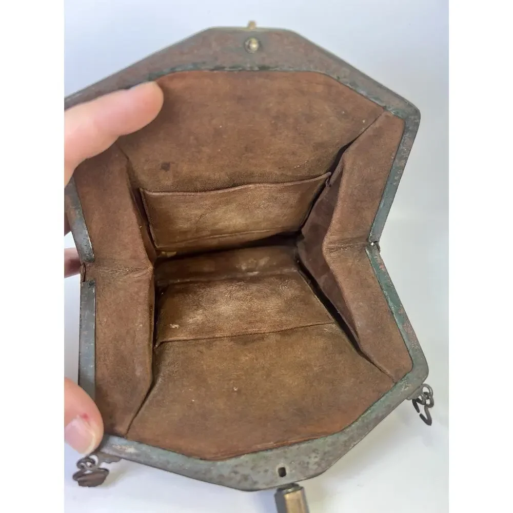 VTG Hand Tooled Leather Purse Turn Lock Clasp Early 1900s Art Nouveau Antique